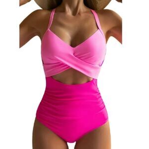 EoMENIE Women's Size Medium Pink High Waisted One Piece‎ Swimsuit
